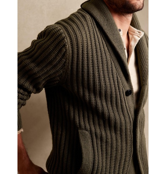 Men's  Everyday Dark Green Wool Striped Jacket