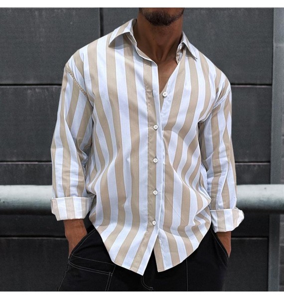 Men's Candy Striped Loose Casual Workwear Style Short Sleeve Shirt
