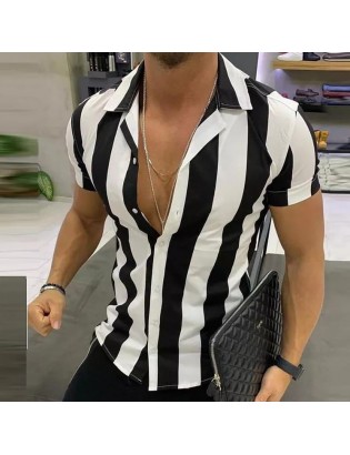 Striped Texture Slim-fit pel Short-sleeved Shirt