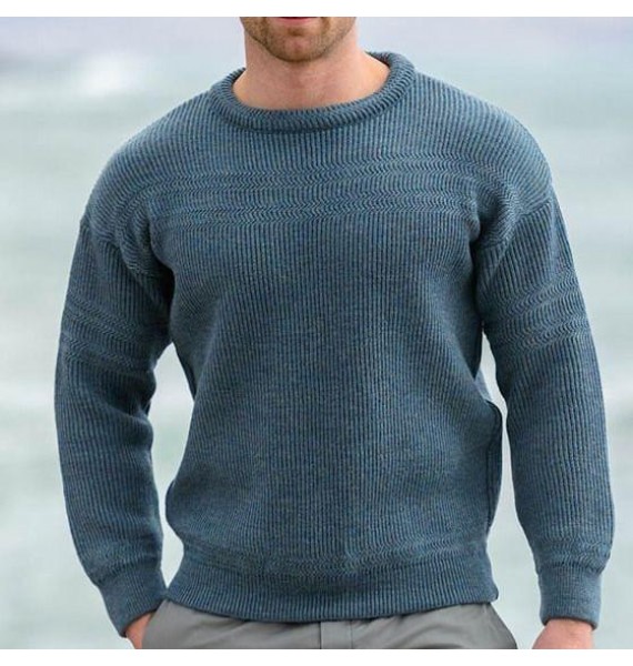 Men's Cssic Pullover Blue Low Neck Sweater