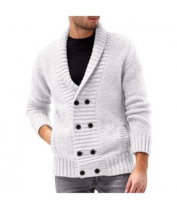 Men's Solid Color pel Double Breasted Long Sleeve Knit Cardigan