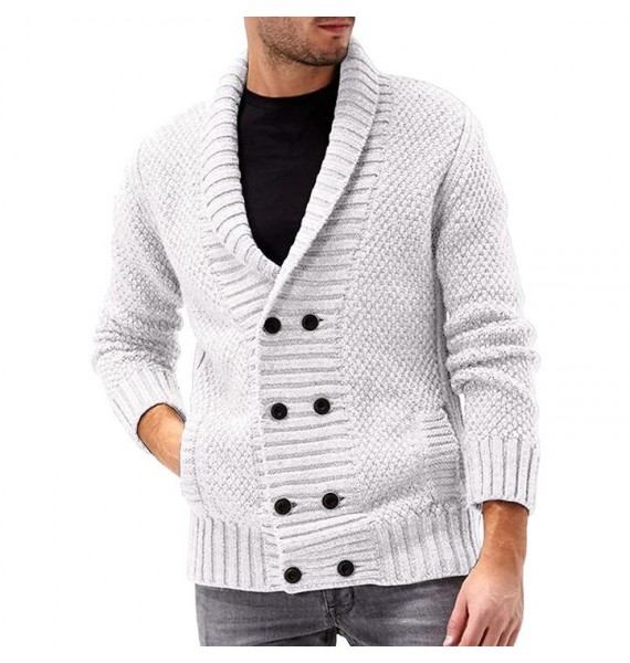 Men's Solid Color pel Double Breasted Long Sleeve Knit Cardigan