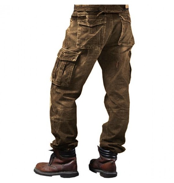 Men's  Cotton Washed Multi-pocket Tactical Cargo Pants