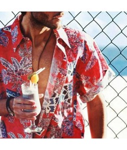 Men's Beach Print Short Sleeve Floral Shirt