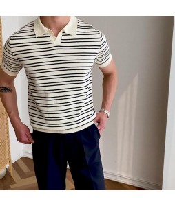 Gentleman Summer Retro Striped Polo Shirt