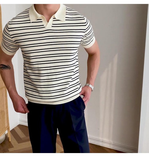 Gentleman Summer Retro Striped Polo Shirt