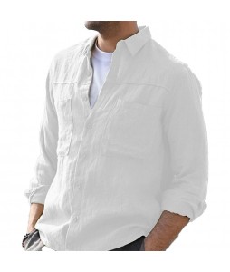 Men's Outdoor Cotton Linen Long Sleeve Casual Shirt
