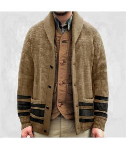 Men's Retro pel Long Sleeve Jacquard Sweater Cardigan