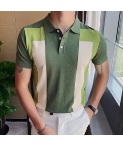Men's Casual Personality Contrast Knitted Polo Shirt
