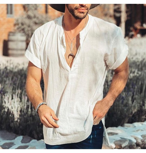 Men's Pin V-neck Short Sleeve Shirt