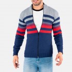 Men's Zip Open Striped Contrast Knit Cardigan Sweater