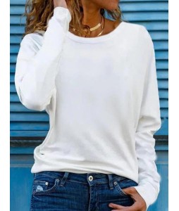 Casual Solid Color Round Neck Long Sleeve Loose Shirt