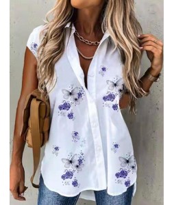 Casual Loose Floral Print Short Sleeve Blouse