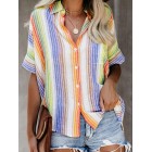 Striped Cotton And Linen Short-sleeved Blouse