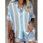 Striped Cotton And Linen Short-sleeved Blouse