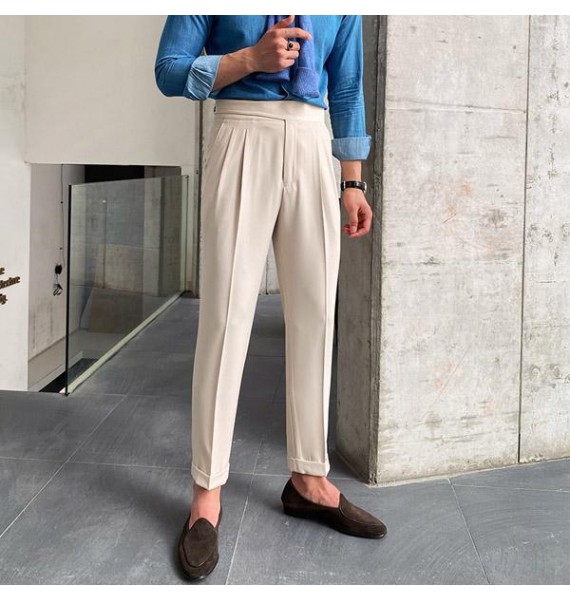 Mens Italian Neapolitan straight trousers with high waist