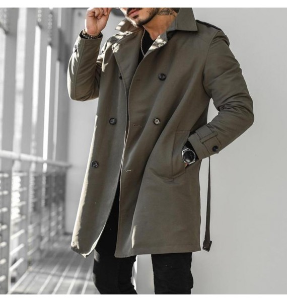Autumn And Winter Casual Business British Style Men's Solid Color Trench Coat