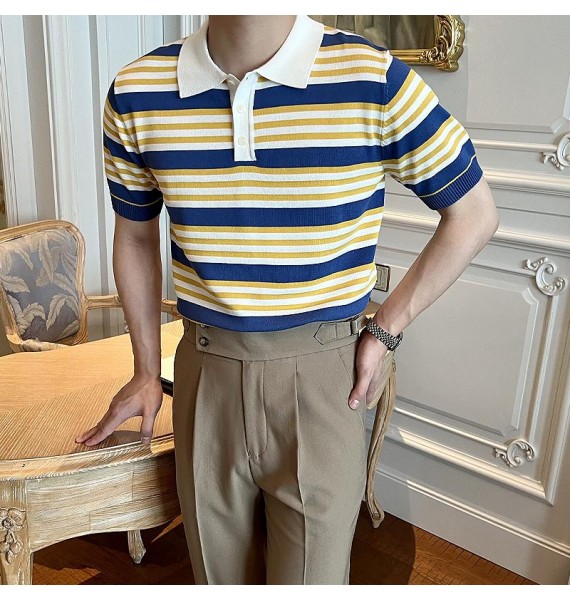 Color Block Stripe Knite Polo Shirt