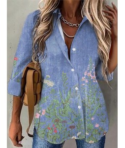 Floral Casual Shirt Colr Long Sleeve Blouse