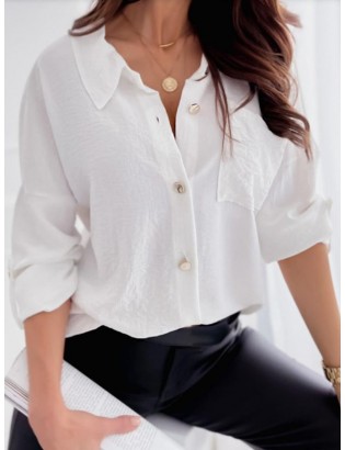 Fashion Casual Solid Color pel Pocket Long Sleeve Shirt