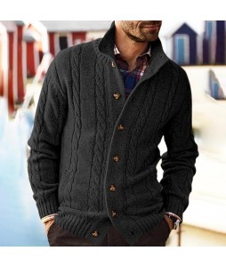 Men's Fashion Solid Color Long Sleeve Knit Sweater Cardigan