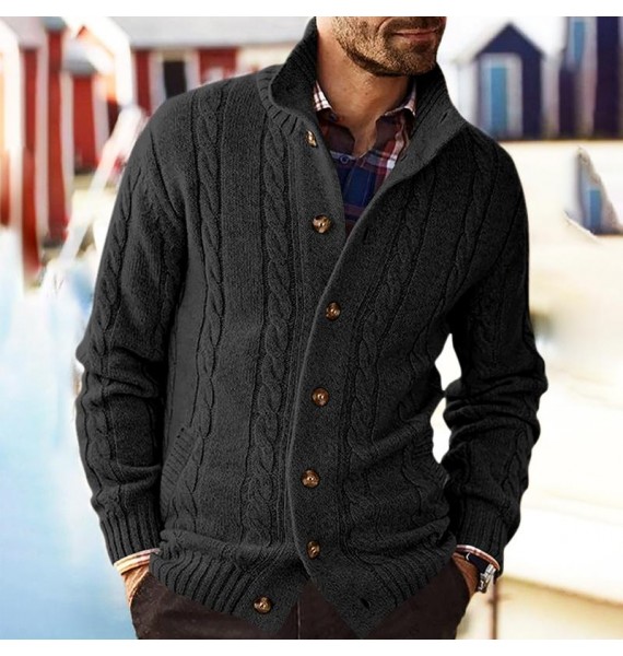 Men's Fashion Solid Color Long Sleeve Knit Sweater Cardigan