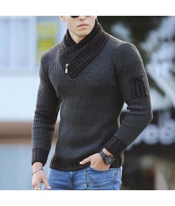 Men's Casual Scarf Colr Knit Long Sleeve Sweater