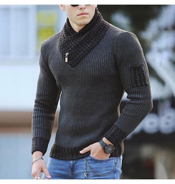 Men's Casual Scarf Colr Knit Long Sleeve Sweater