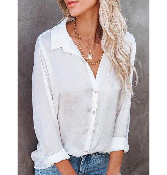 Casual Loose Solid Color Cardigan Long Sleeve Blouse