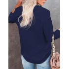 Casual Loose Solid Color Cardigan Long Sleeve Blouse