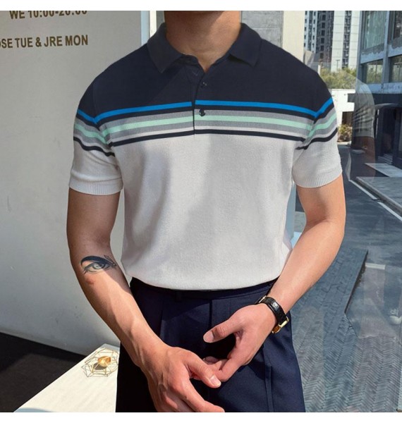 Gentleman Casual Simple Striped Design Polo Shirt