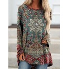 Round Neck Casual Loose  Print Long Sleeve Shirt