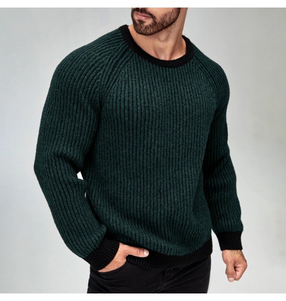 Men Ragn Sleeve Contrast Trim Sweater