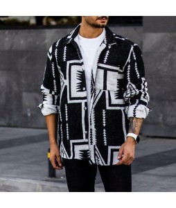 Men's Casual Geometric Pattern Shirt Jacket