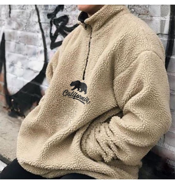 Men's CALIFORNIA Bear Embroidered mb Velvet Sweatshirt