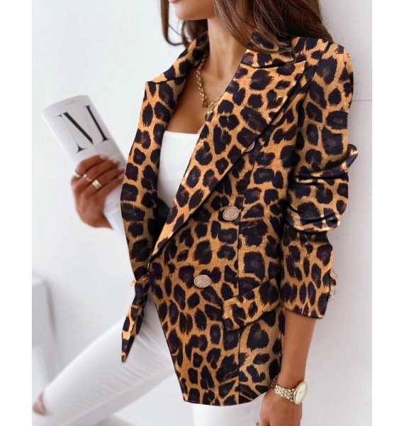 Long Sleeve Double Breasted Fashion Print Bzer