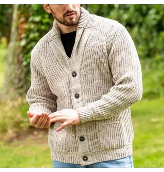 Men's Casual Thickened Warm Long Sleeve pel Pocket Knit Cardigan