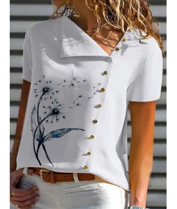 Casual Fashion Printed Button Irregur Colr Short Sleeve Shirt
