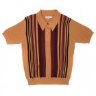 Beige Striped Knitted Polo Shirt