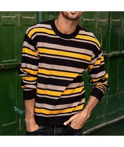 Men's Casual Sweater  Striped Crewneck Sweater Knitwear