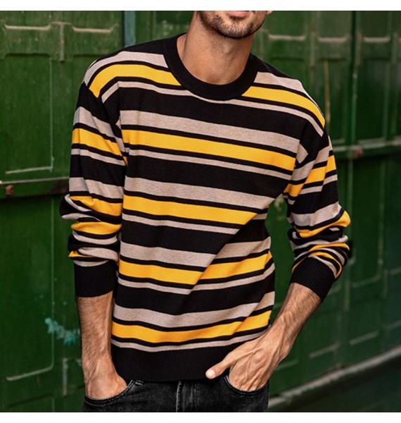 Men's Casual Sweater  Striped Crewneck Sweater Knitwear
