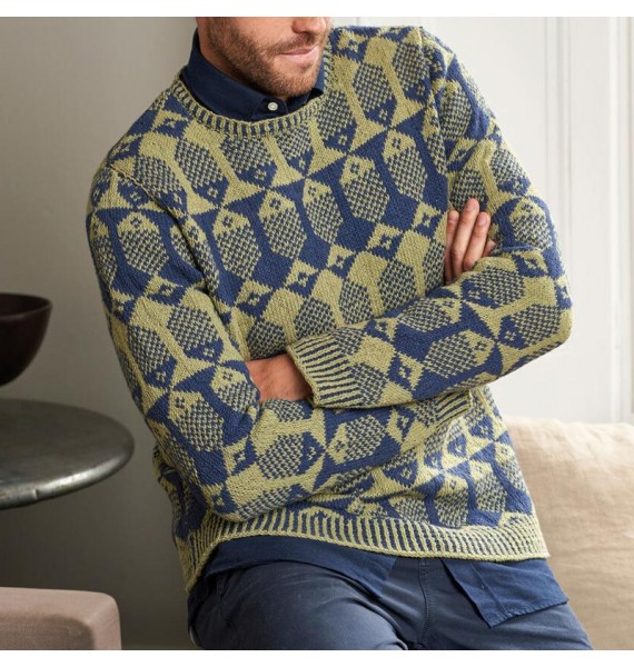 Men's  Jacquard Crew Neck Long Sleeve Sweater