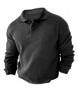 Men's  Long Sleeve Pol Casual Quarter Button Up pel Colr Fall Winter O Sweater