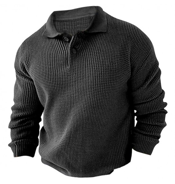 Men's  Long Sleeve Pol Casual Quarter Button Up pel Colr Fall Winter O Sweater