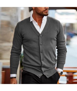 Men's Pin V Neck Buttoned Knitted Cardigan