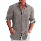 Men's Check Print Contrast Long Sleeve  pel Shirt