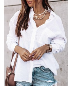Casual Cotton Buttoned Pockets Pin Blouse