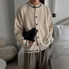 Elegant Men's Contrast Patchwork Design Knit Cardigan