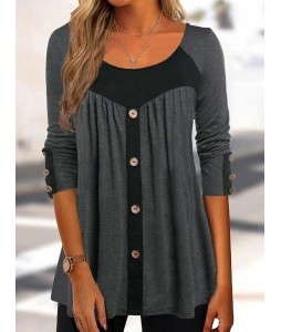 Round Neck Casual Loose Color Block Long Sleeve shirt