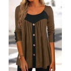 Round Neck Casual Loose Color Block Long Sleeve shirt